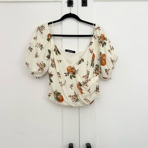 Sugarlips for Anthropologie White and Orange Floral Blouse